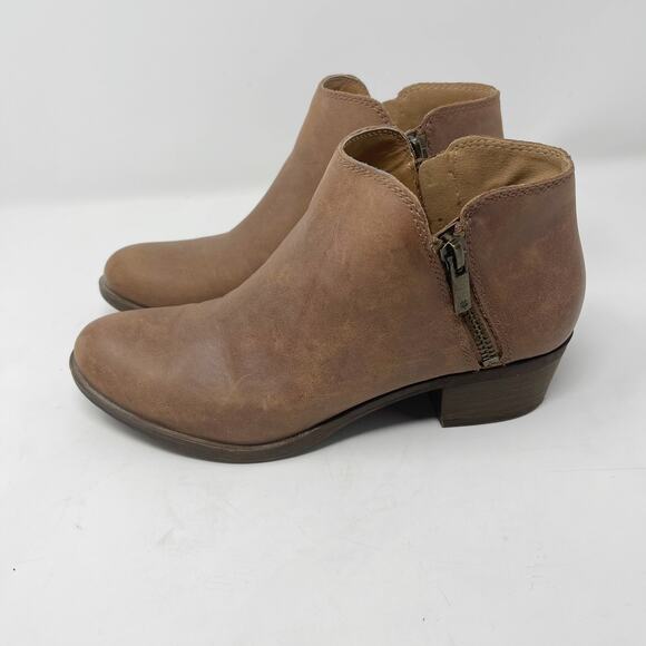 Lucky Brand Womens 6 Brown Burklee Zip Ankle Leather Booties Stacked Block Heel - Picture 9 of 13